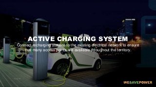 ACTIVE CHARGING SYSTEM
Connect recharging stations to the existing electrical network to ensure
that many access points are available throughout the territory.
 