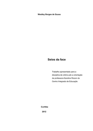 Weslley Borges de Sousa

Seios da face

Trabalho apresentado para a
disciplina de crânio,sob a orientação
da professora Karoline Rizzon do
Centro Integrado de Educação

Curitiba
2012

 