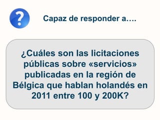 Capaz de responder a….¿Cuáles son las licitaciones públicas sobre «servicios» publicadas en la región de Bélgica que hablan holandés en 2011 entre 100 y 200K?