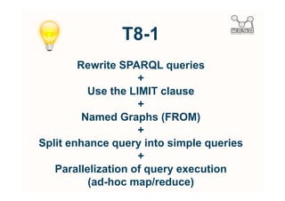 Results T8-1 wrt T3
   1 CPV Code (5)
   3 NUTS Codes
      4 Graphs
  20 simple queries

Time: ~18,45 sec.
 