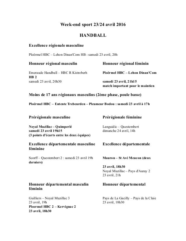 Sports Le Programme Du Week End