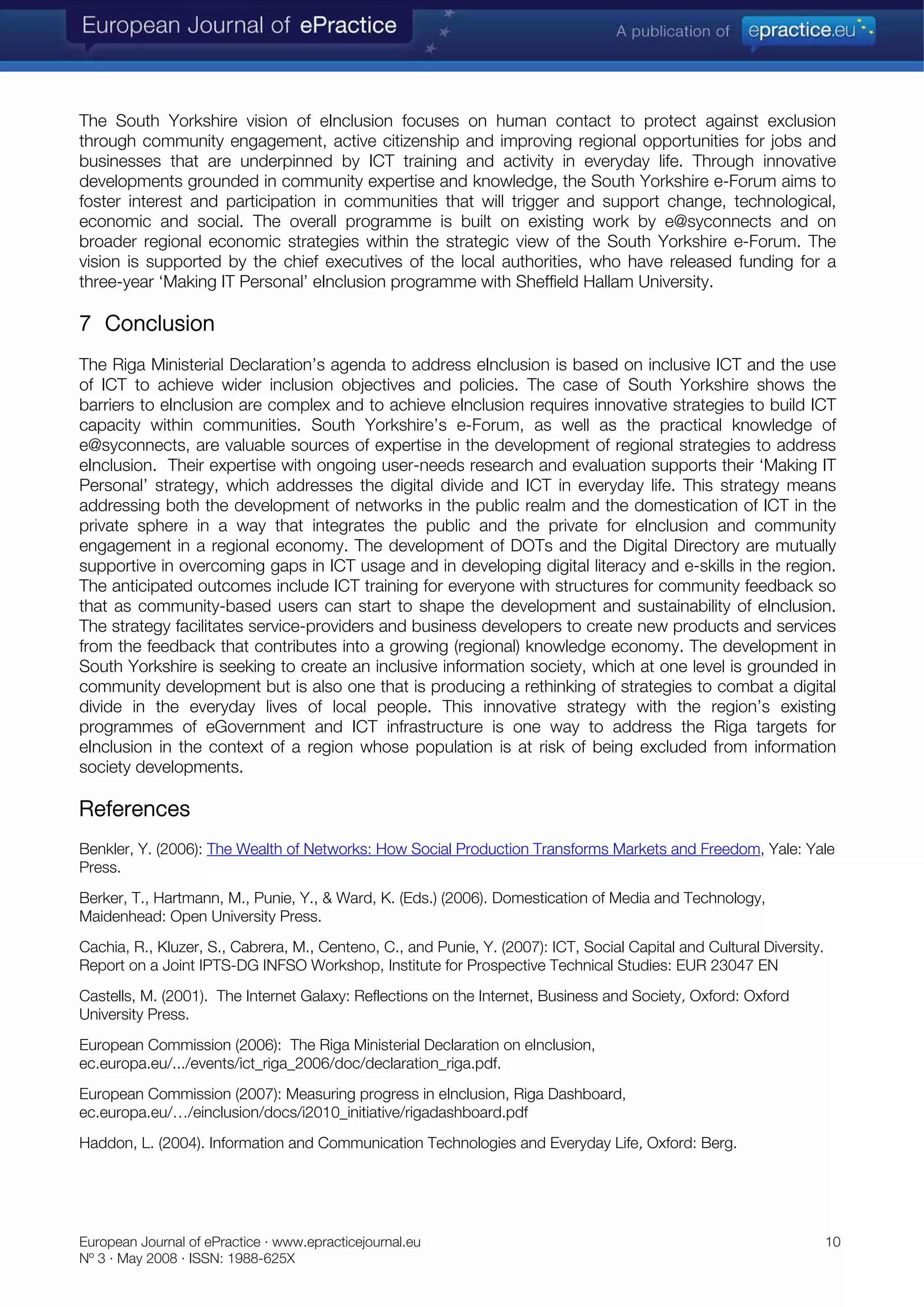 Creating a regional agency to foster eInclusion: the case of South Yorkshire, UK