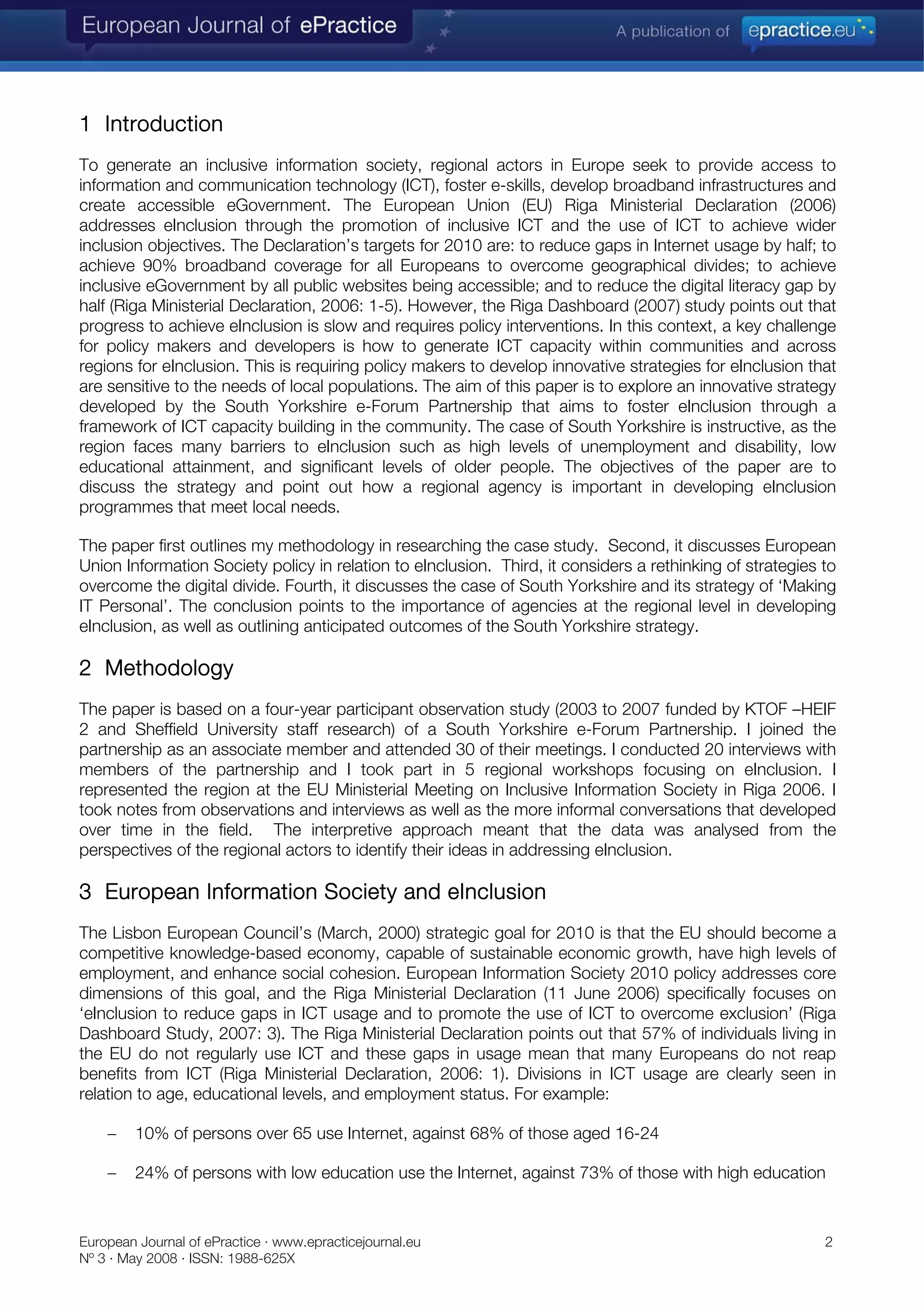 Creating a regional agency to foster eInclusion: the case of South Yorkshire, UK