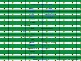 Naciśnij strzałkę, aby przejść dalej.  Coordinates:  53°43′N 16°41′E﻿ / ﻿53.717, 16.683 Country Poland Voivodeship West Pomeranian Powiat Szczecinek County Gmina Szczecinek Established 1310 City rights 1310 Government   - Mayor Jerzy Hardie-Douglas Area   - Total 37.17  km²  (14.4  sq mi ) Population  (2005)   - Total 39,777   -  Density 1,070.1/km² (2,771.6/sq mi) Time zone CET  ( UTC+1 )   - Summer ( DST ) CEST  ( UTC+2 ) Postal code 78-400 Area code(s) +48 94 Car Plates ZSZ Website:   www.szczecinek.pl 