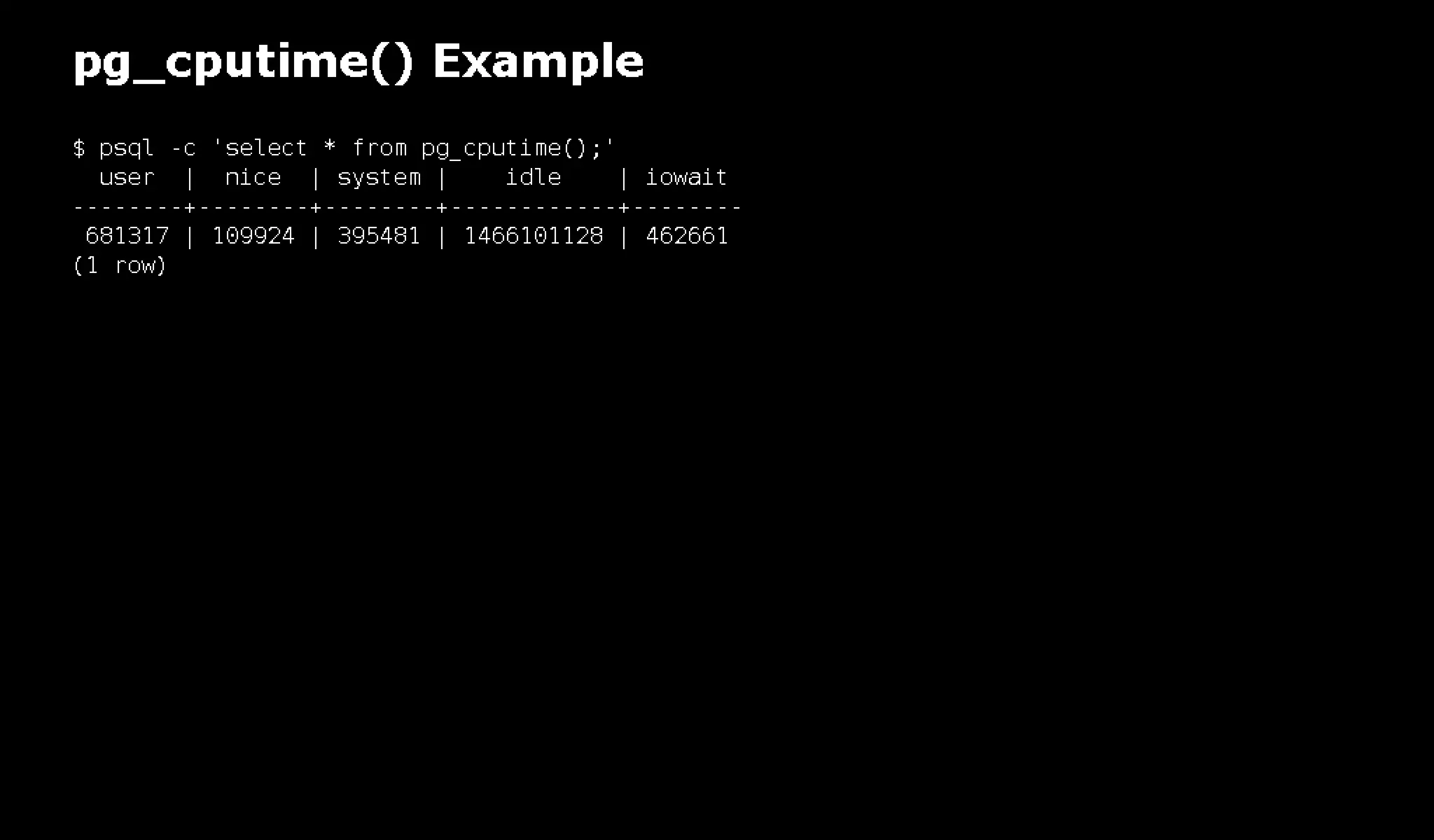 pg_top is 'top' for PostgreSQL: pg_top + pg_proctab