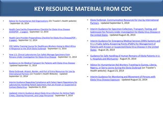 KEY RESOURCE MATERIAL FROM CDC 
• Advice for Humanitarian Aid Organizations (On Traveler's Health website) 
- September 16...