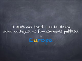 in
Europa
il 40% dei fondi per le startu
sono collegati ai finaziamenti pubblici
 