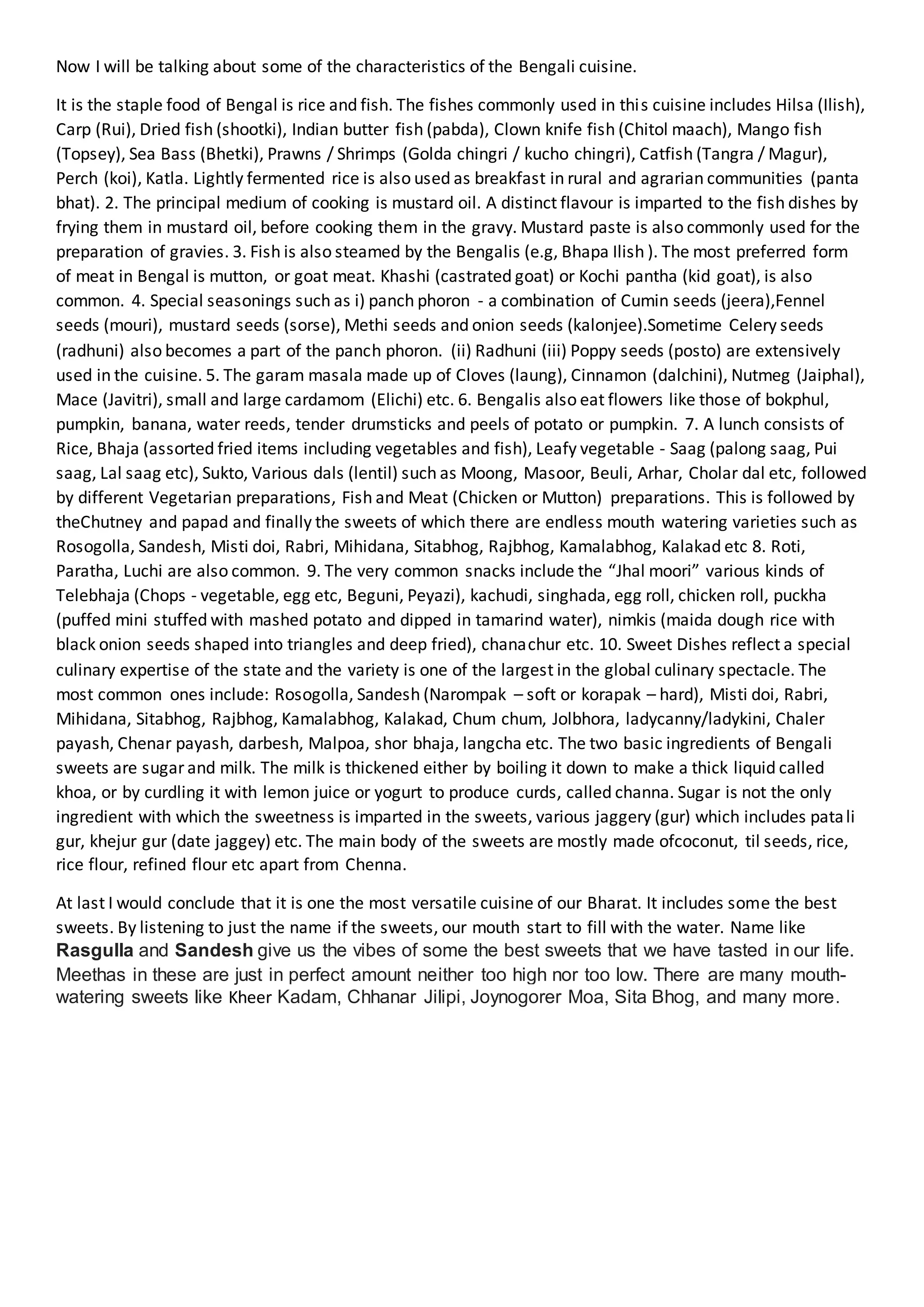 West Bengal Cuisine | DOCX