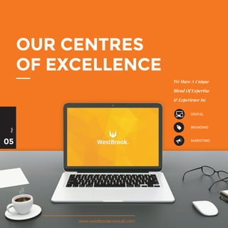 We Have A Unique
Blend Of Expertise
& Experience In;
05
Page
OUR CENTRES
OF EXCELLENCE
DIGITAL
BRANDING
MARKETING
www.westbrookconsult.com
 