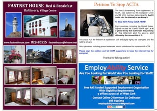 Petition To Stop ACTA
                                             The Anti-Counterfeiting Trade Agreement, or
                                             ACTA, was signed by the European Union
                                             and 22 of its member states recently.  And it
                                             could ruin the internet as we know it.

                                             To Stop ACTA Today CLICK HERE!

                                             Eight countries, including the United States,
                                             signed this last fall. Called "SOPA light", it is
                                             a global treaty that authorizes the policing
                                             of the inter net and its users, and
                                             ultimately, the censorship of it.

This would hurt the freedom of expression, civil and digital rights, fair use rights, and the
right to privacy.

Strict penalties, including prison sentences, would be enforced for violations of ACTA.

Please sign the petition and tell ACTA supporters to keep the internet free for
everyone!

                             Thanks for taking action!




                                                                                                 19
 