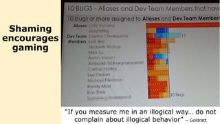 Shaming
encourages
gaming
“If you measure me in an illogical way… do not
complain about illogical behavior” – Goldratt
 
