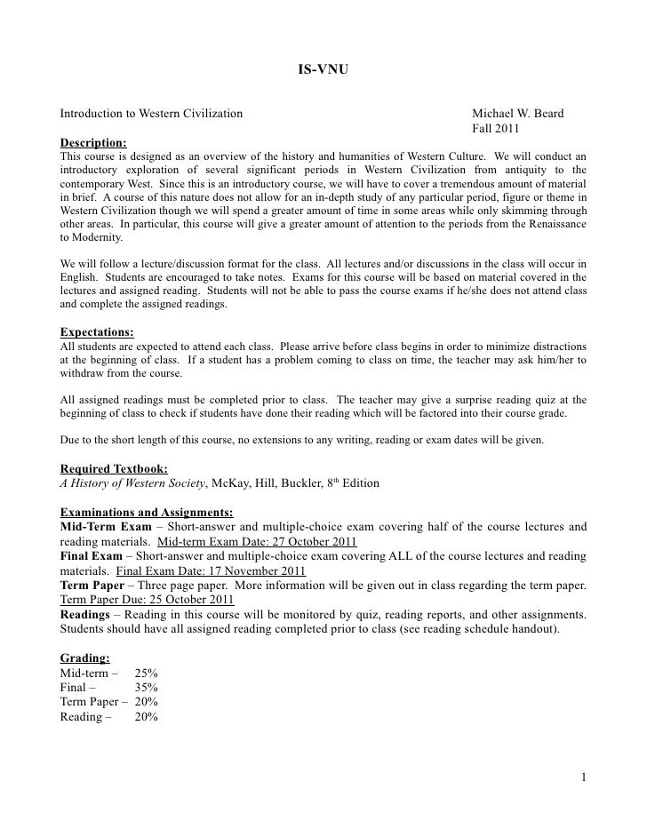 Western Civilization Syllabus