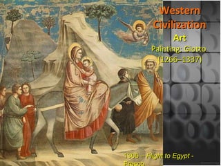Western Civilization Art Painting: Giotto  (1266–1337) 1305 –  Flight to Egypt  - Fresco 
