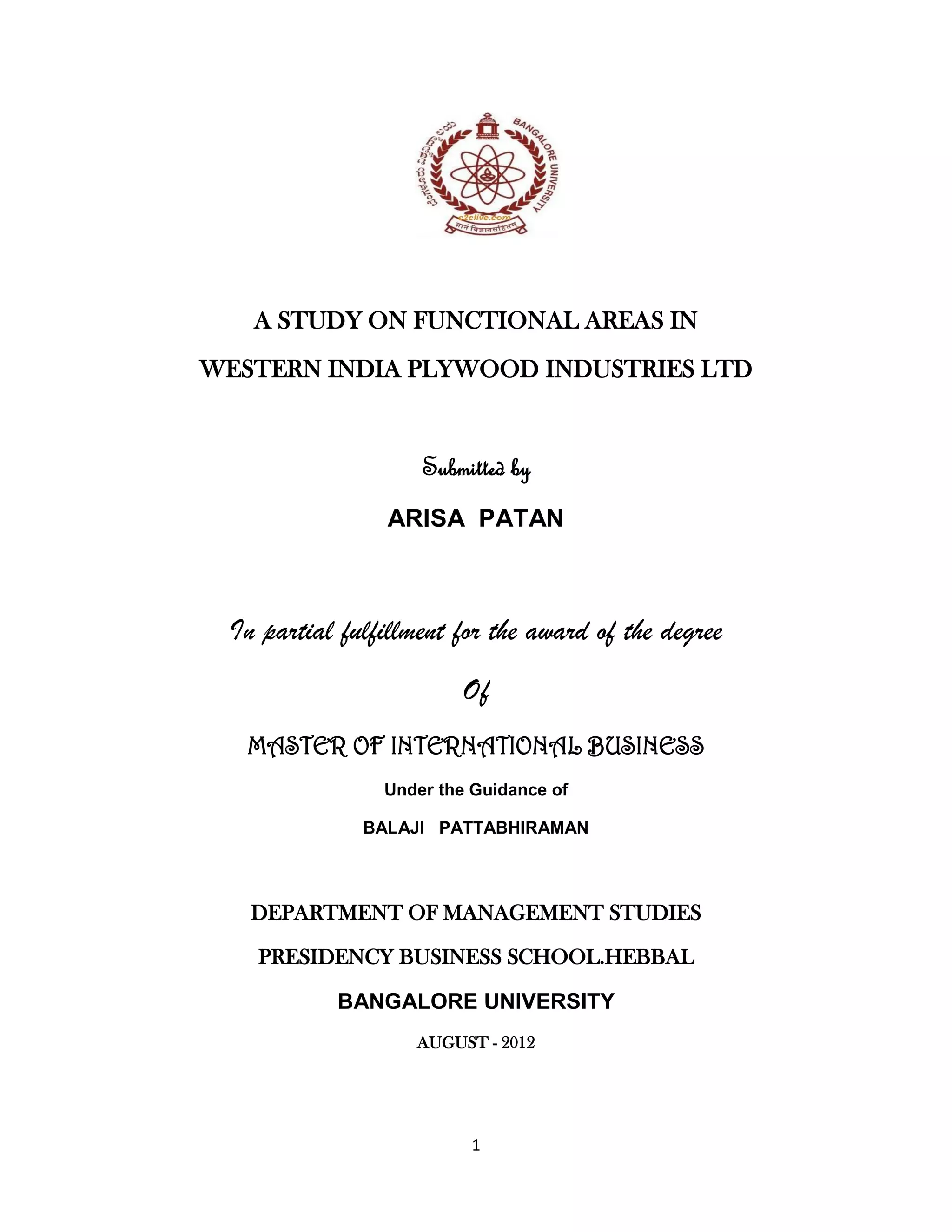 Western india plywood project PDF