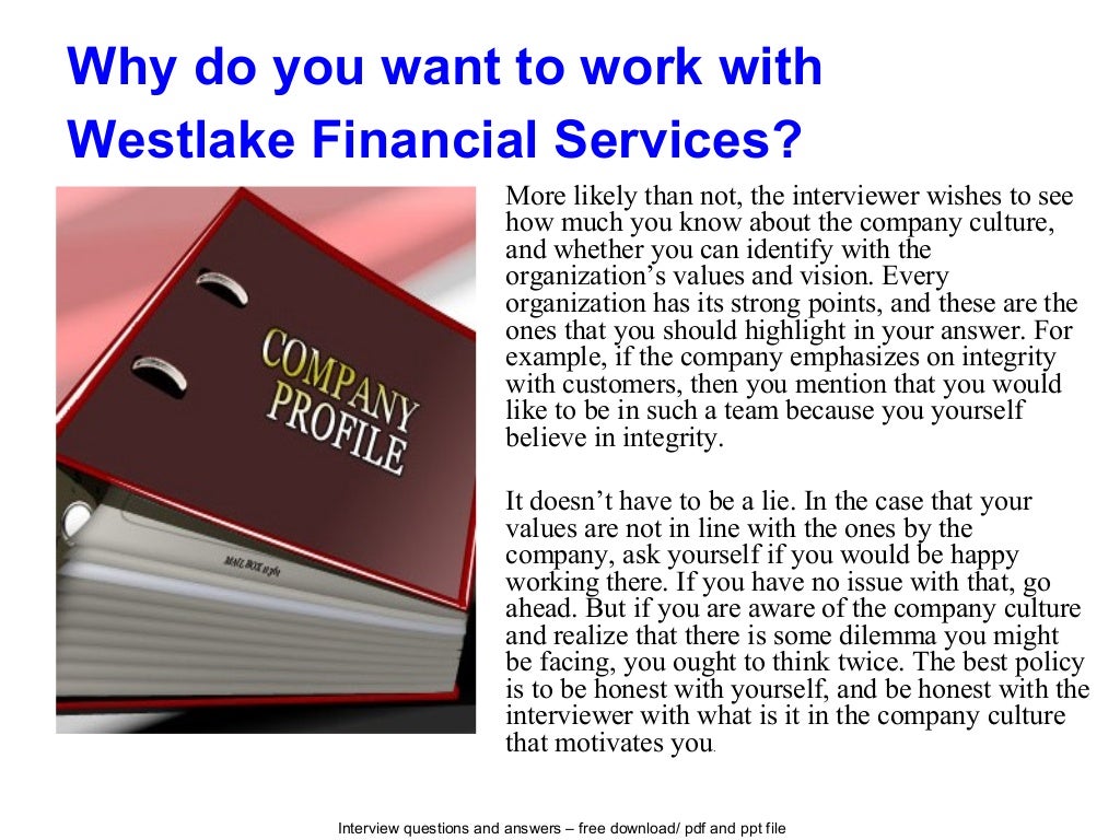Westlake financial services interview questions and answers