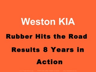 Weston KIA
Rubber Hits the Road

 Results 8 Years in
                           Action
   www.PortlandRadio.org   PORTLAND AREA RADIO COUNCIL   www.RadioAdLab.com
 