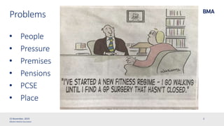©British Medical Association
Problems
• People
• Pressure
• Premises
• Pensions
• PCSE
• Place
15 November, 2019 2
 