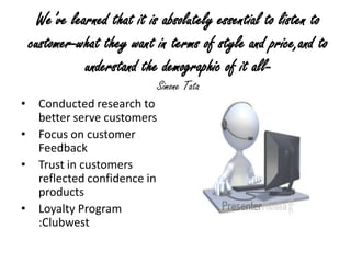 “ Fashion at affordable pricing”Focus on 2 parameters – style and affordabilityTotal advertising spend 8% of sales