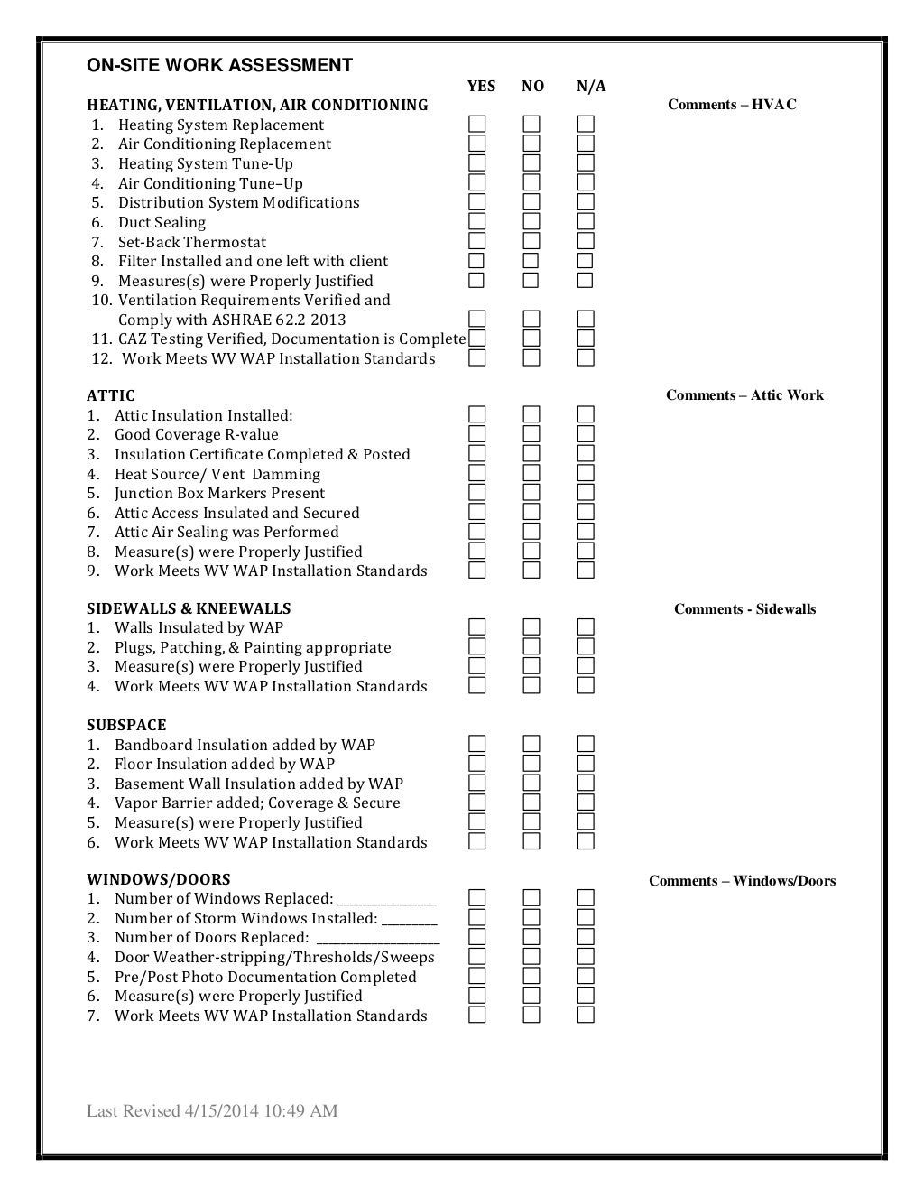 West virginia qci check list