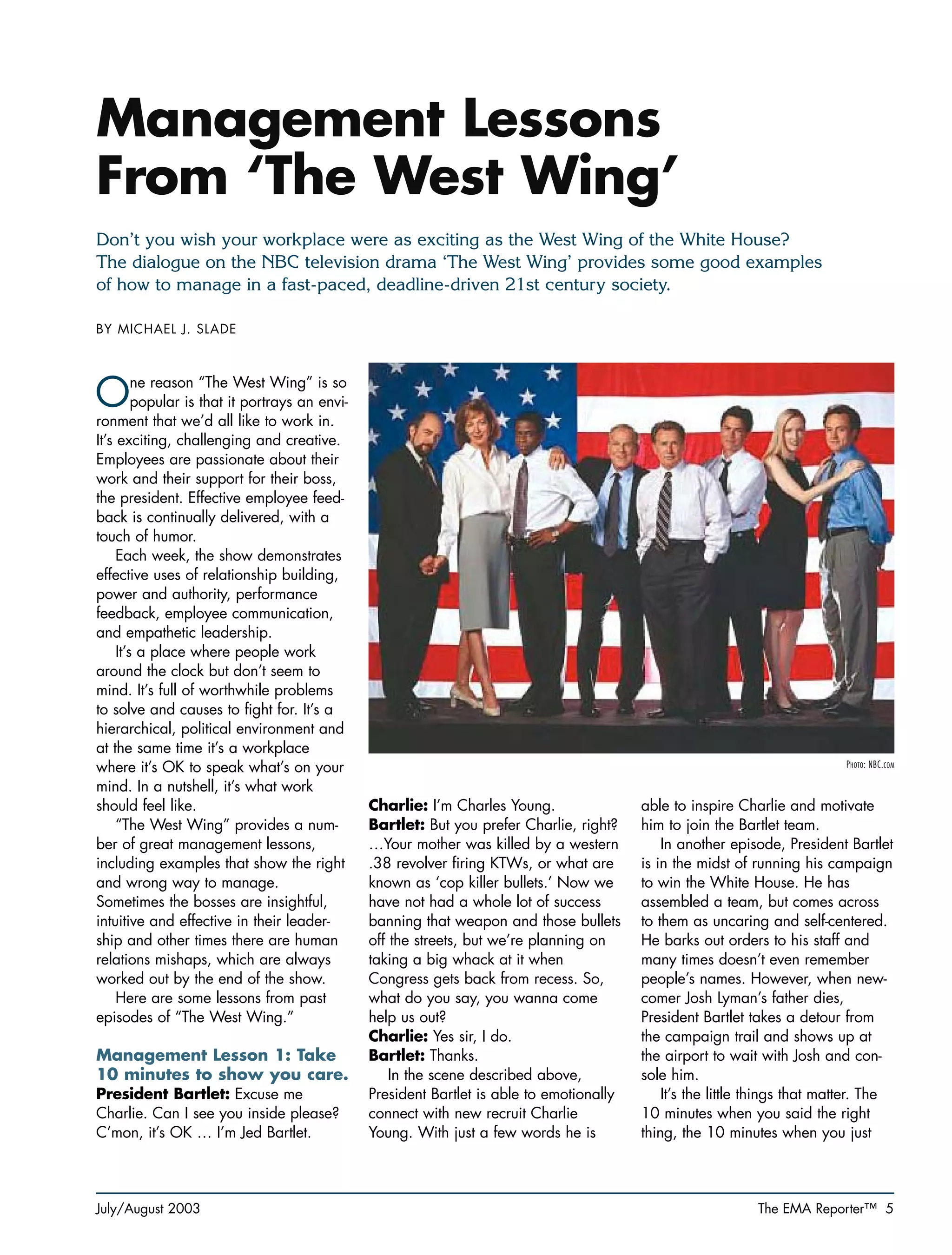 West Wing Management Lessons article | PDF