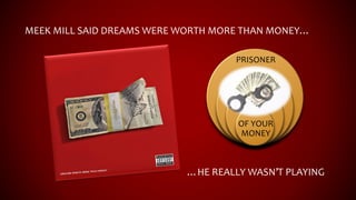 MEEK MILL SAID DREAMS WERE WORTH MORE THAN MONEY…
…HE REALLY WASN’T PLAYING
PRISONER
OF YOUR
MONEY
 