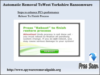 Automatic Removal ToWest Yorkshire Ransomware

       Steps to enhance PC’s performance
        Reboot To Finish Process




 http://www.spywareremovalguide.org
 