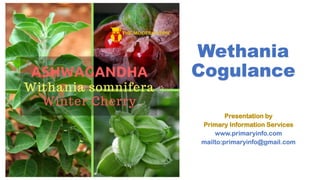 Wethania
Cogulance
Presentation by
Primary Information Services
www.primaryinfo.com
mailto:primaryinfo@gmail.com
 