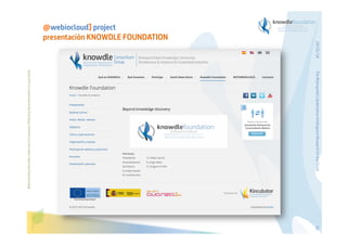 The Bioinspired Collaborative Intelligence Research for the Cloud

Before printing this slides, make sure it is necessary. Protecting the environment is in your hands   

29/01/14

@webiocloud] project
presentación KNOWDLE FOUNDATION

16

 