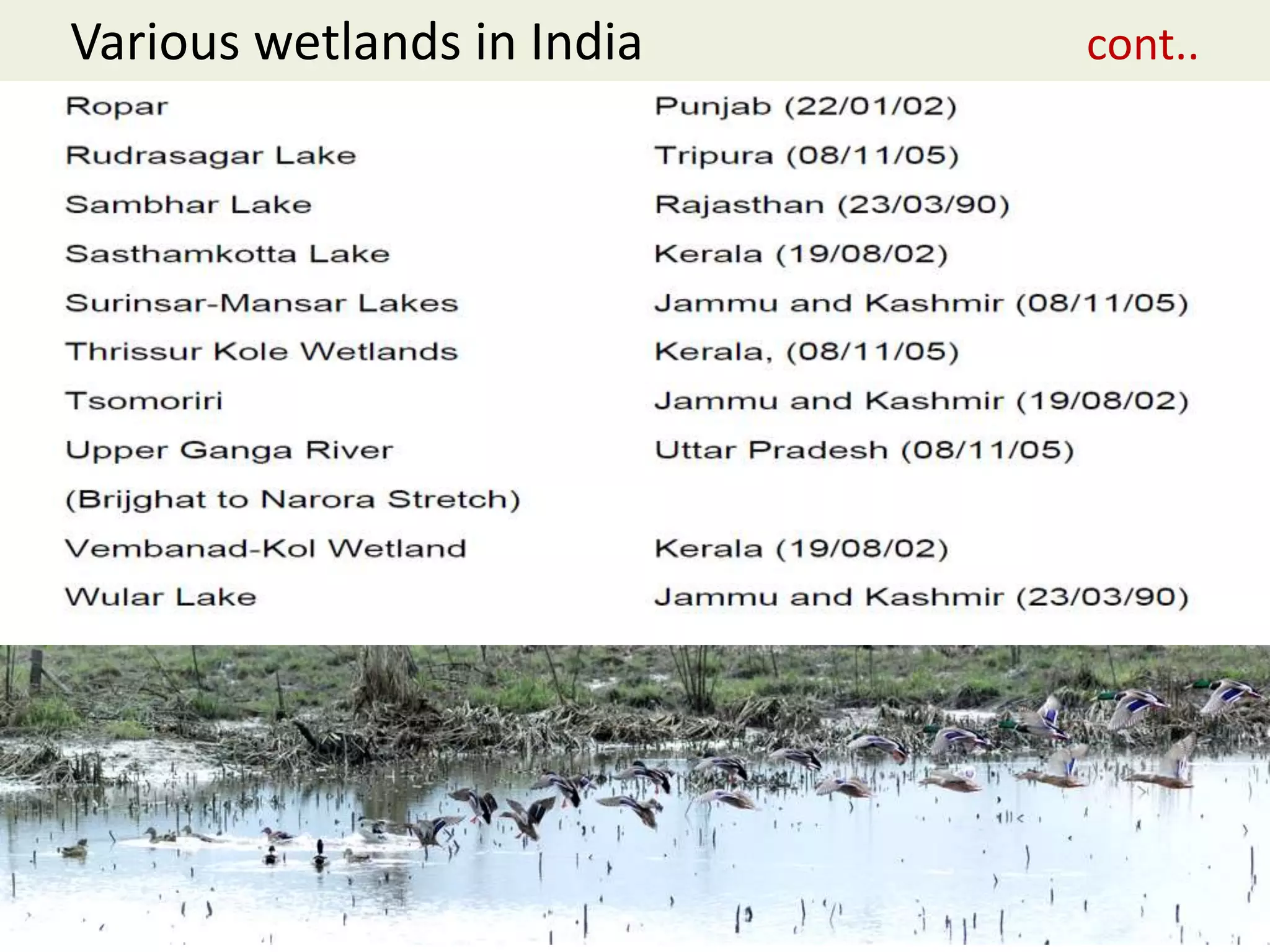 Various wetlands in India cont.. 
 