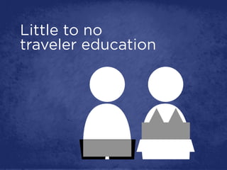 Little to no
traveler education
 