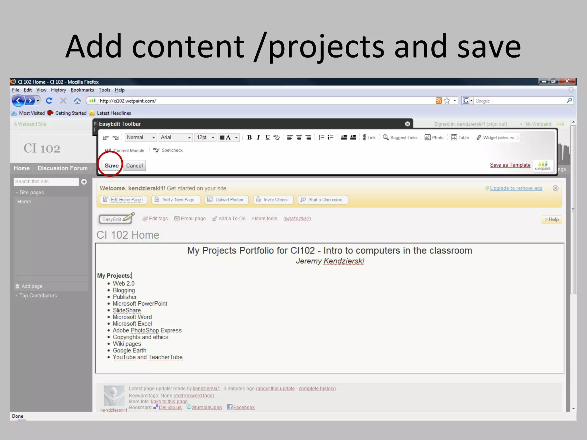 Add content /projects and save 