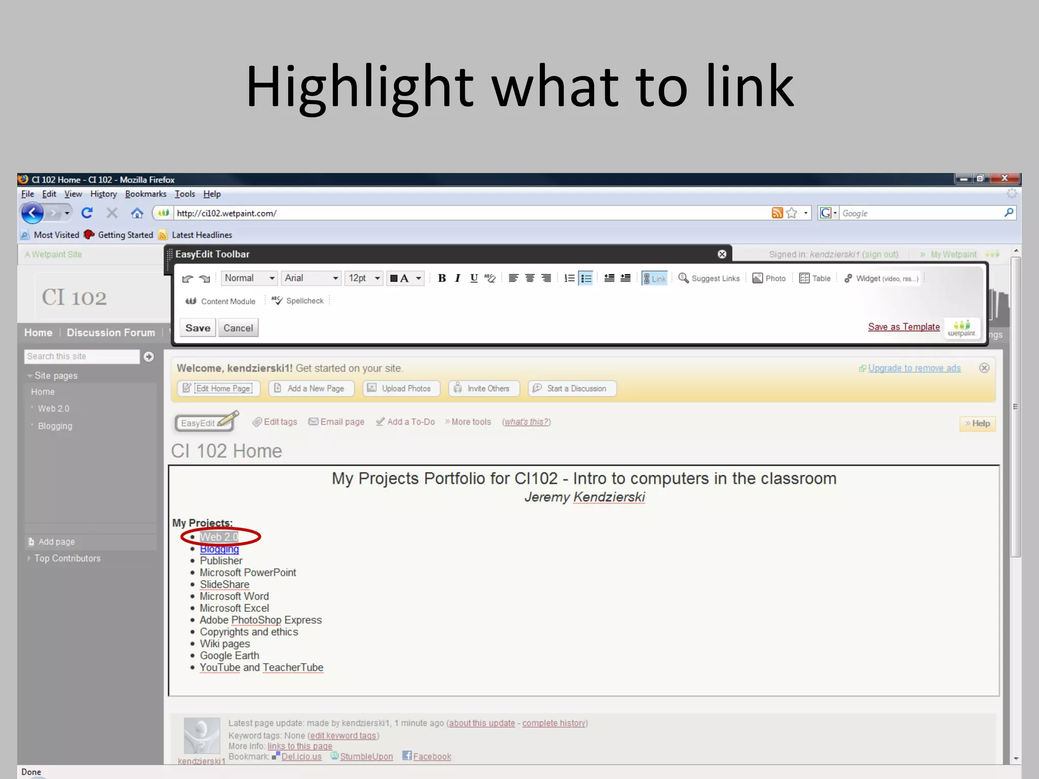 Highlight what to link 