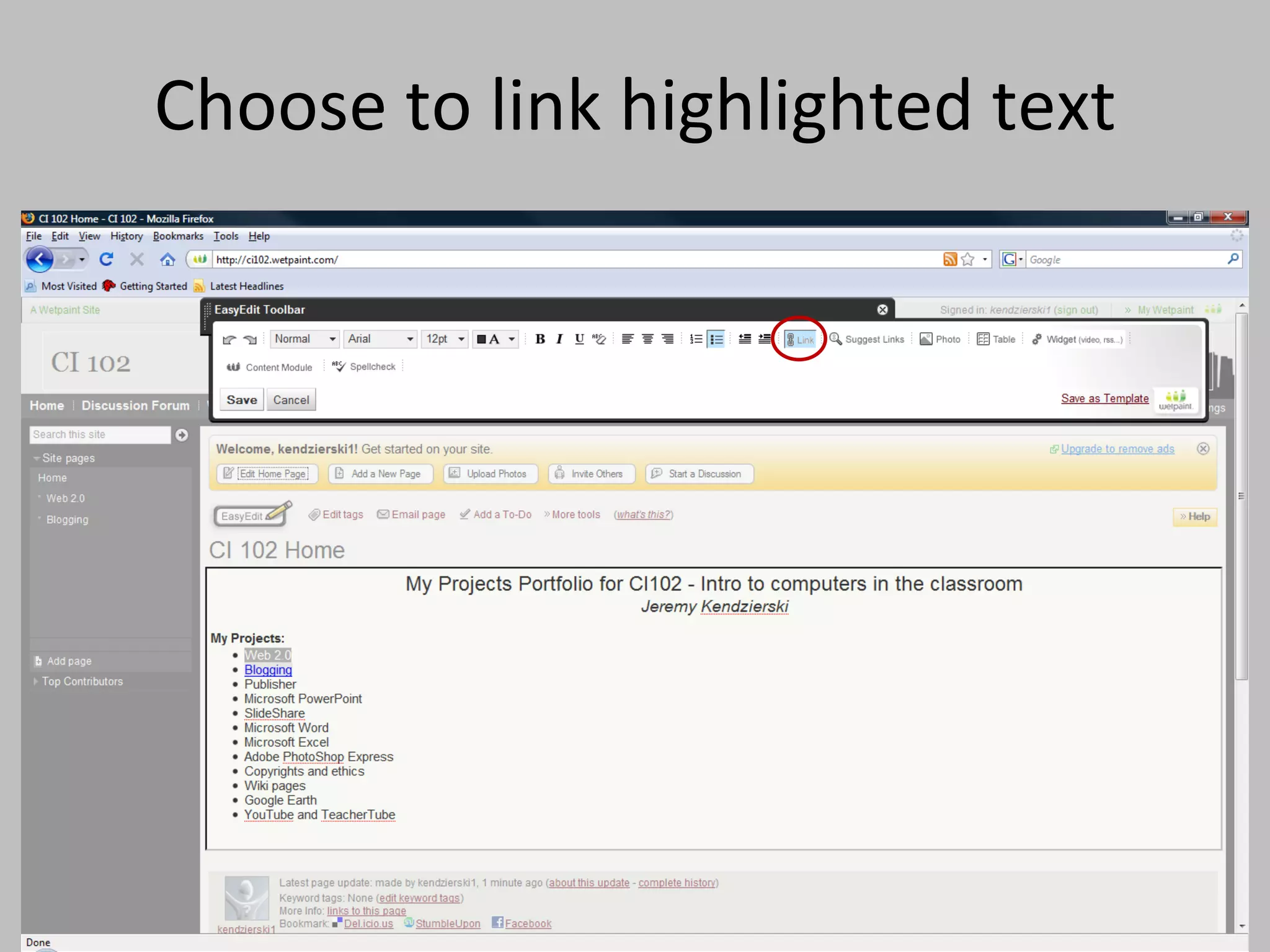 Choose to link highlighted text 