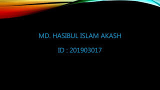 MD. HASIBUL ISLAM AKASH
ID : 201903017
 