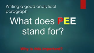 Writing a good analytical
paragraph
What does
stand for?
Why is this important?
 