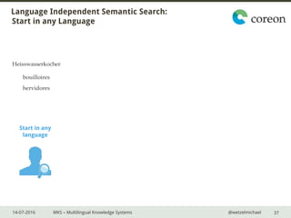 14-07-2016 MKS – Multilingual Knowledge Systems @wetzelmichael
Language Independent Semantic Search:
Start in any Language...