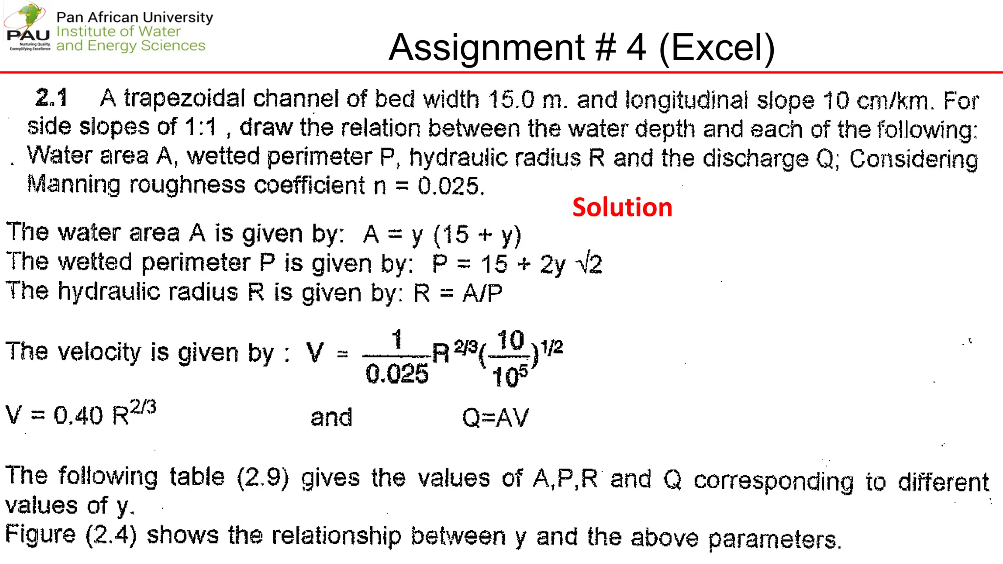 Assignment # 4 (Excel)
Solution
 