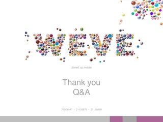 21028547 - 21103675 - 21128899
Joined up mobile
Thank you
Q&A
 