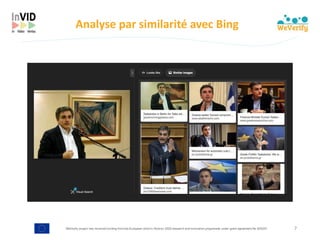 WeVerify project has received funding from the European Union's Horizon 2020 research and innovation programme under grant agreement No 825297
Analyse	par	similarité	avec	Bing
7
 