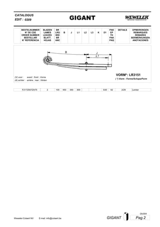 L2
BESTELNUMMER
N° DE CDE
ORDER NUMBER
BESTELLNR
N° REFERENCIA
BLADEN
LAMES
LEAVES
BLATT.
HOJAS
BR
LRG
WID
BR
ANC
B J L3 K
OPMERKINGEN
REMARQUES
REMARKS
BERMERKUNGEN
ANOTACIONES
CATALOGUS
L1 D1
PAK
EP
TH
PAK
PAQ
DETAILS
EDIT : GIGANT0209
LR3151VORM*:
( *) Vorm : Forme/Schape/Form
(V) voor :
(A) achter :
avant ; front ; Vorne
arrière ; rear ; Hinten
F217Z007ZA75 2 100 450 350 300 2/29S30 62 Lenker
Pag.2GIGANTWeweler-Colaert NV E-mail: info@colaert.be
Olv004
 