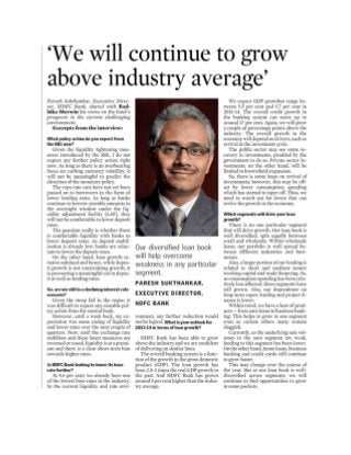 We will continue to grow above industry average - Interview of our Executive Director Paresh Sukthankar