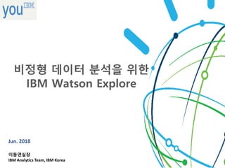 비정형 데이터 분석을 위한
IBM Watson Explore
Jun. 2018
이동연실장
IBM Analytics Team, IBM Korea
 