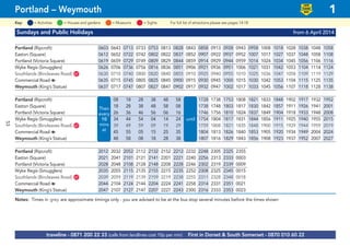 Sundays and Public Holidays from 6 April 2014
Portland (Ripcroft) 0603 0643 0713 0733 0753 0813 0828 0843 0858 0913 0928 0943 0958 1008 1018 1028 1038 1048 1058
Easton (Square) 0612 0652 0722 0742 0802 0822 0837 0852 0907 0922 0937 0952 1007 1017 1027 1037 1048 1058 1108
Portland (Victoria Square) 0619 0659 0729 0749 0809 0829 0844 0859 0914 0929 0944 0959 1014 1024 1034 1045 1056 1106 1116
Wyke Regis (Smugglers) 0626 0706 0736 0756 0816 0836 0851 0906 0921 0936 0951 1006 1021 1031 1042 1053 1104 1114 1124
Southlands (Bincleaves Road) G67 0630 0710 0740 0800 0820 0840 0855 0910 0925 0940 0955 1010 1025 1036 1047 1058 1109 1119 1129
Commercial Road a 0635 0715 0745 0805 0825 0845 0900 0915 0930 0945 1000 1015 1030 1042 1053 1104 1115 1125 1135
Weymouth (King’s Statue) 0637 0717 0747 0807 0827 0847 0902 0917 0932 0947 1002 1017 1033 1045 1056 1107 1118 1128 1138
Portland (Ripcroft) then 08 18 28 38 48 58 1728 1738 1753 1808 1821 1833 1848 1902 1917 1932 1952
Easton (Square) every 18 28 38 48 58 08 1738 1748 1803 1817 1830 1842 1857 1911 1926 1941 2001
Portland (Victoria Square) 10 26 36 46 56 06 16 until 1746 1756 1810 1824 1837 1849 1904 1918 1933 1948 2008
Wyke Regis (Smugglers) mins 34 44 54 04 14 24 1754 1804 1817 1831 1844 1856 1911 1925 1940 1955 2015
Southlands (Bincleaves Road) G67 2001 39 49 59 09 19 29 1759 1808 1821 1835 1848 1900 1915 1929 1944 1959 2019
Commercial Road a at 45 55 05 15 25 35 1804 1813 1826 1840 1853 1905 1920 1934 1949 2004 2024
Weymouth (King’s Statue) 48 58 08 18 28 38 1807 1816 1829 1843 1856 1908 1923 1937 1952 2007 2027
Portland (Ripcroft) 2012 2032 2052 2112 2132 2152 2212 2232 2248 2305 2325 2355
Easton (Square) 2021 2041 2101 2121 2141 2201 2221 2240 2256 2313 2333 0003
Portland (Victoria Square) 2028 2048 2108 2128 2148 2208 2228 2246 2302 2319 2339 0009
Wyke Regis (Smugglers) 2035 2055 2115 2135 2155 2215 2235 2252 2308 2325 2345 0015
Southlands (Bincleaves Road) G67 2039 2059 2119 2139 2159 2219 2238 2255 2311 2328 2348 0018
Commercial Road a 2044 2104 2124 2144 2204 2224 2241 2258 2314 2331 2351 0021
Weymouth (King’s Statue) 2047 2107 2127 2147 2207 2227 2243 2300 2316 2333 2353 0023
Notes: Times in grey are approximate timings only - you are advised to be at the bus stop several minutes before the times shown
© p1ndar
Then
every
10
mins
at
until
traveline - 0871 200 22 33 (calls from landlines cost 10p per min) First in Dorset & South Somerset - 0870 010 60 22
Portland – Weymouth 1
= MuseumsKey: = Activities = Houses and gardens For full list of attractions please see pages 14-18= Sights
LOW
FLOOR
BUS
53
 