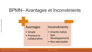 MODULE 1 - INTRODUCTION
SECTION1-LANGAGESGRAPHIQUES
BPMN– Avantages et Inconvénients
WORKFLOW FOUNDATION 4.5 | MOSTEFAI MOHAMMED AMINE | JUIN 2013 16
Avantages
• Simple
• Promeut la
collaboration
Inconvénients
• Orienté métier
(pas
développement)
• Non exécutable
 