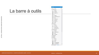 MODULE 1 - INTRODUCTION
SECTION2–INTRODUCTIONÀWORKFLOWFOUNDATION
La barre à outils
WORKFLOW FOUNDATION 4.5 | MOSTEFAI MOHAMMED AMINE | JUIN 2013 41
 