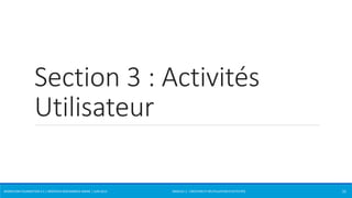 Section 3 : Activités 
Utilisateur 
WORKFLOW FOUNDATION 4.5 | MOSTEFAI MOHAMMED AMINE | JUIN 2013 MODULE 2 - CRÉATION ET RÉUTILISATION D’ACTIVITÉS 
32 
 