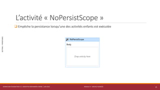 MODULE 4 – SERVICE AVANCÉS
SECTION1:PERSISTANCE
L’activité « NoPersistScope »
 Empêche la persistance lorsqu’une des activités enfants est exécutée
WORKFLOW FOUNDATION 4.5 | MOSTEFAI MOHAMMED AMINE | JUIN 2013 15
 