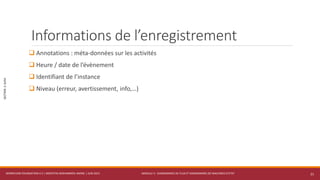 MODULE 3 - DIAGRAMMES DE FLUX ET DIAGRAMMES DE MACHINES D’ETAT
SECTION2:SUIVI
Informations de l’enregistrement
 Annotations : méta-données sur les activités
 Heure / date de l’évènement
 Identifiant de l’instance
 Niveau (erreur, avertissement, info,…)
WORKFLOW FOUNDATION 4.5 | MOSTEFAI MOHAMMED AMINE | JUIN 2013 21
 