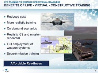 BENEFITS OF LIVE - VIRTUAL - CONSTRUCTIVE TRAINING
► Reduced cost
► More realistic training
► On demand scenarios
► Realis...