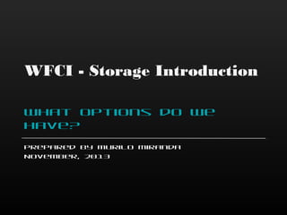 WFCI - Storage Introduction
What options do we
have?
Prepared by Murilo Miranda
November, 2013

 